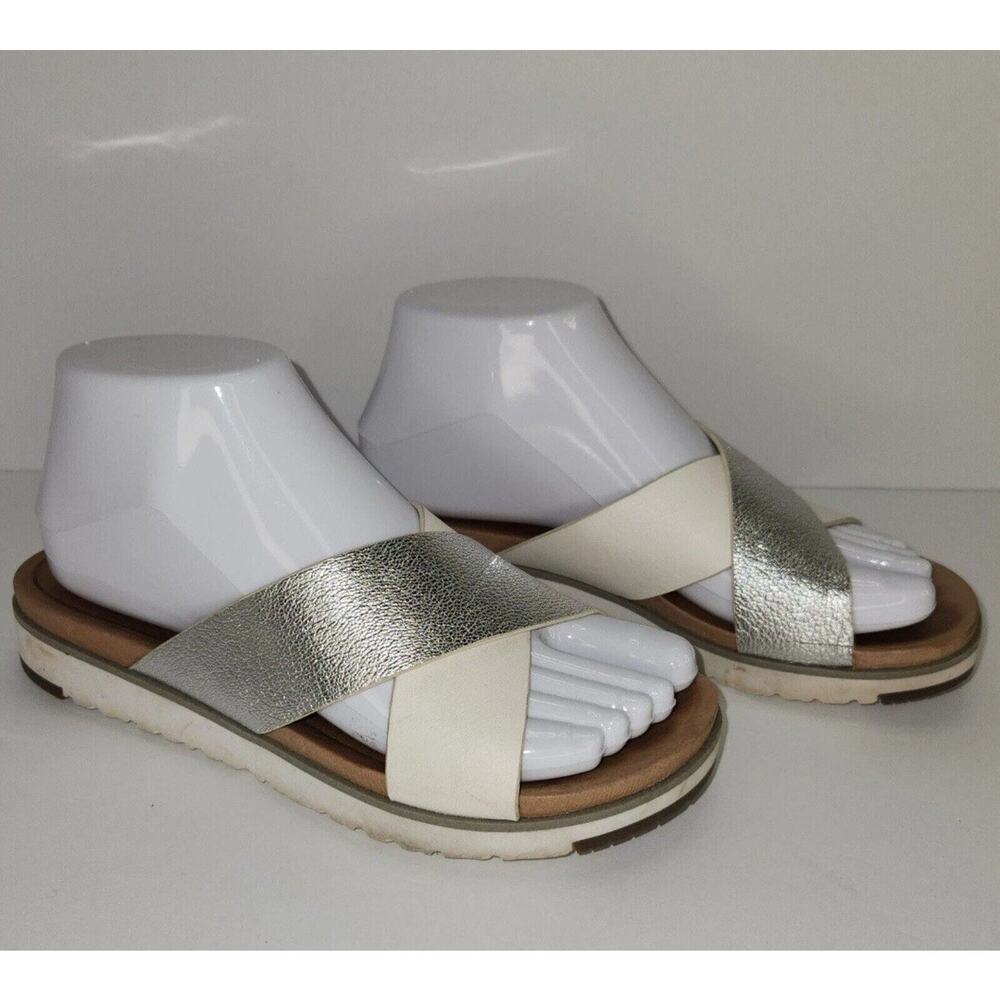 UGG Australia Women's Kari Silver Metallic Criss Cross Strap Sandals Size 6.5
